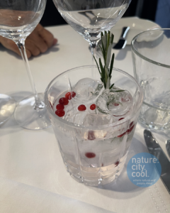 Even the martinis are decorated with native berries and herbs