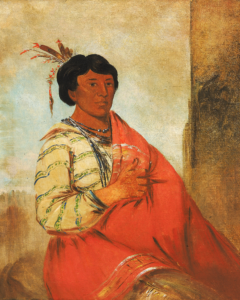 He Who Halloes was a member of the Ojibwe/Chippewa tribe. George Catlin painted this portrait at Sault Ste. Marie (in today’s Michigan) in 1836. (Truettner, The Natural Man Observed, 1979)